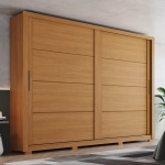 Genius sliding door wardrobe in cinnamon oak, modern design and large storage capacity