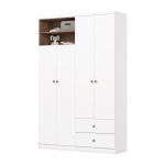 Gamil Vicawu 4-door wardrobe in glossy white with drawers and decorative open shelves