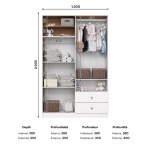 Dimensions of Gamil Vicawu 4-door children's wardrobe with shelves and hanging space