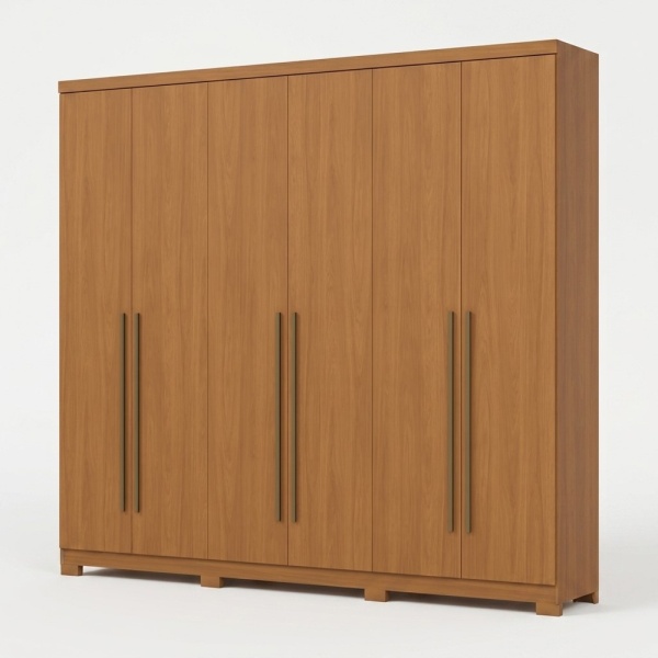 Blenda Vicawu 6 Door Wardrobe in warm oak with minimalist design and long brown handles